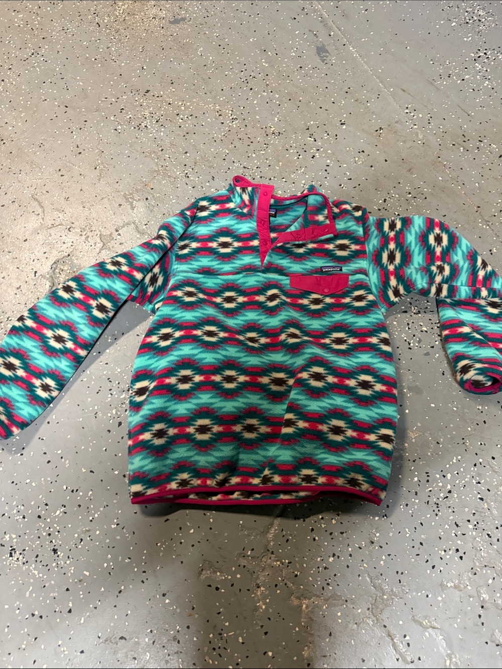 Patagonia Teal & Pink Aztec Fleece Pullover